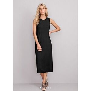 Eileen Fisher Black Stretch Viscose Classic Sleeveless Tank Midi Dress, Sz S
